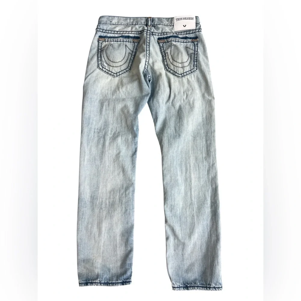 True Religion Athletic Geno Relaxed Slim Blue Straight Jeans Distressed